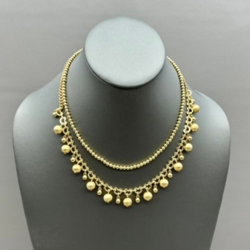 Talbots Necklace Gold Tone Multi Strand Ball Dangle Beaded Statement Adjustable